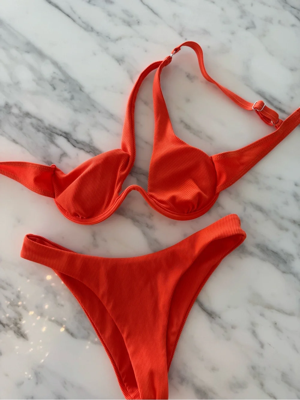 Ribbed Orange Two-Piece Bikini Set